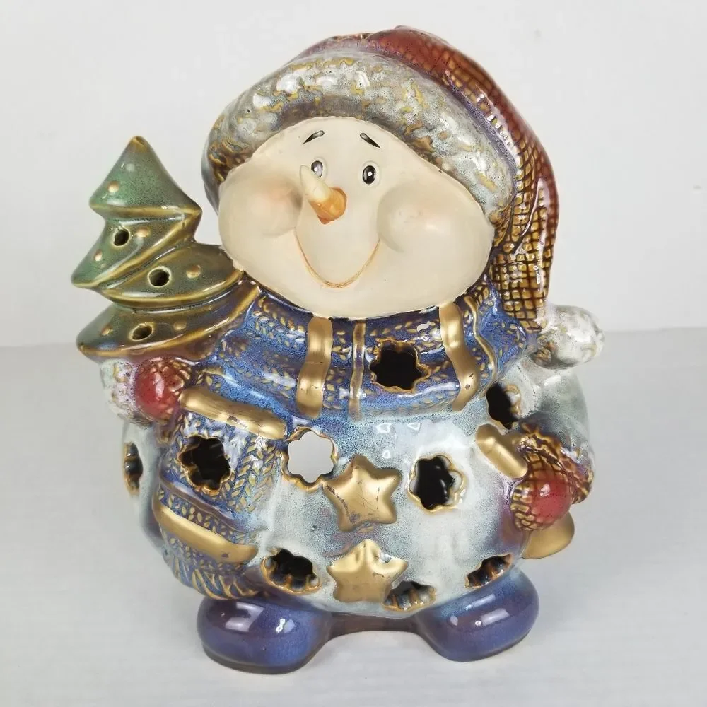 A Snowman and His Tree Ceramic Lamp